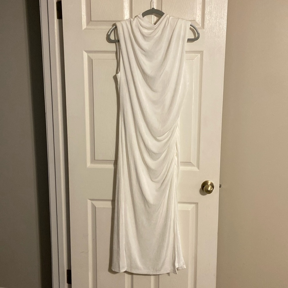 Alice white ruched midi dress with a slit